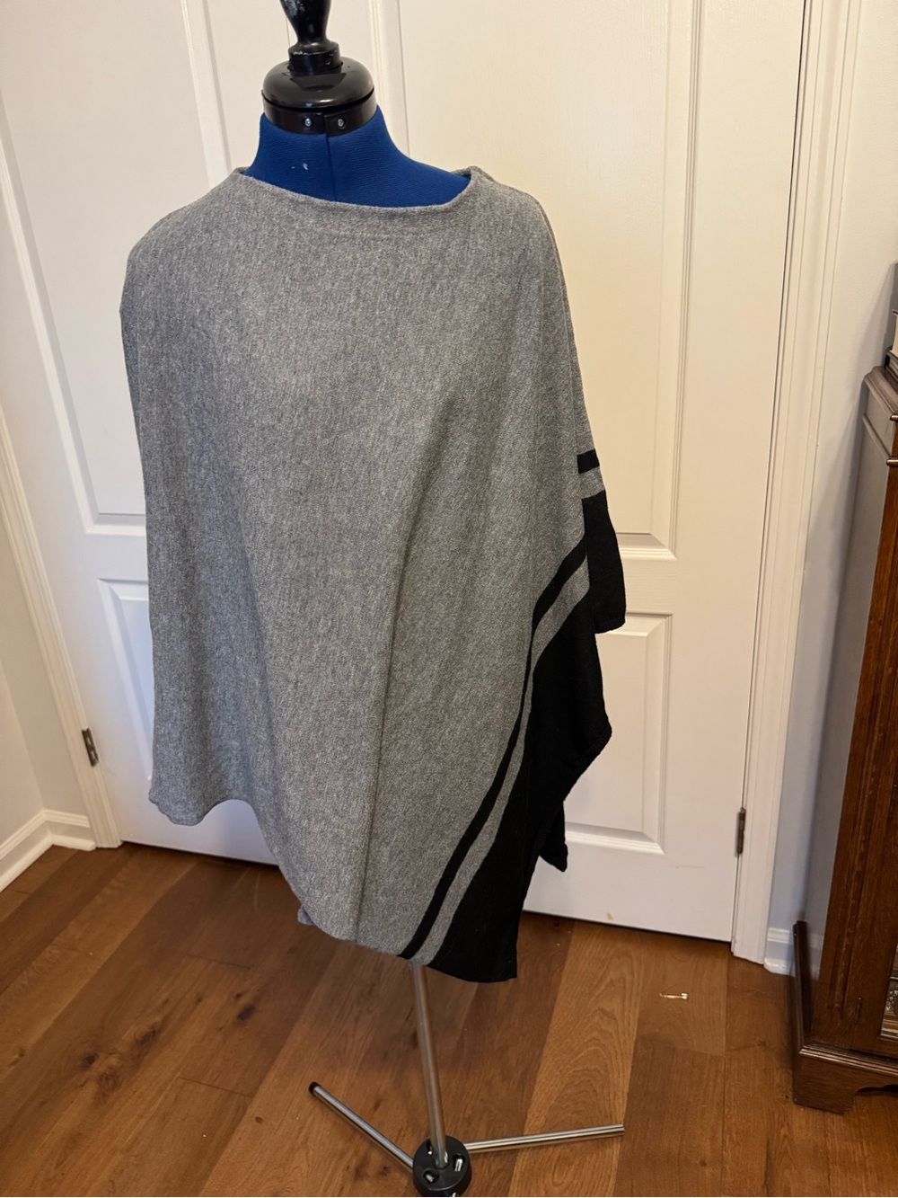 Gray & Black Knit Poncho Sweater